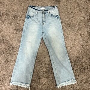 Risen Raw Waist & Hem Wide Leg Crop Jeans 13/31